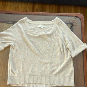 LOFT Cream and Soft Gold Shimmer linen blend Sweater